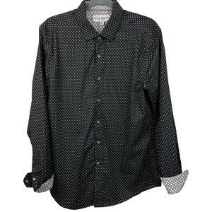 Thomas Sterling Shirt Mens Medium Black White Polka Dot Long Sleeve Button Front